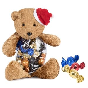 Stor bamse med nissehue - chokoladekugler - 400 gr.