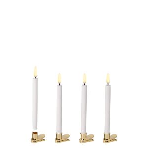 UYUNI LED 4-pak Juletræslys m. 3D flamme & guld-klips 14 cm (Nordic White)