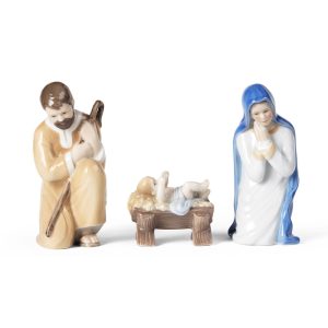 Figurine Krybbespil; Josef, Jomfru Maria og Jesubarnet