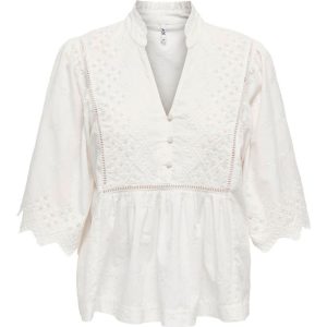 JDY - Bluse - JDY Maya 2/4 Embroidery Top - Cloud Dancer