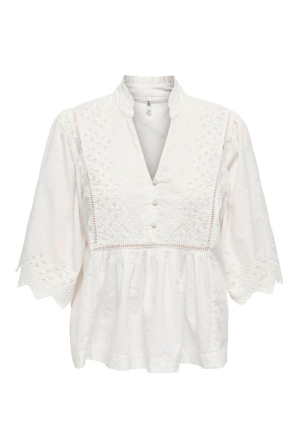 JDY - Bluse - JDY Maya 2/4 Embroidery Top - Cloud Dancer