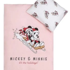 Julesengetøj til baby - 100% blødt bomuld - 70x100 cm - Mickey og Minnie mouse i sneen