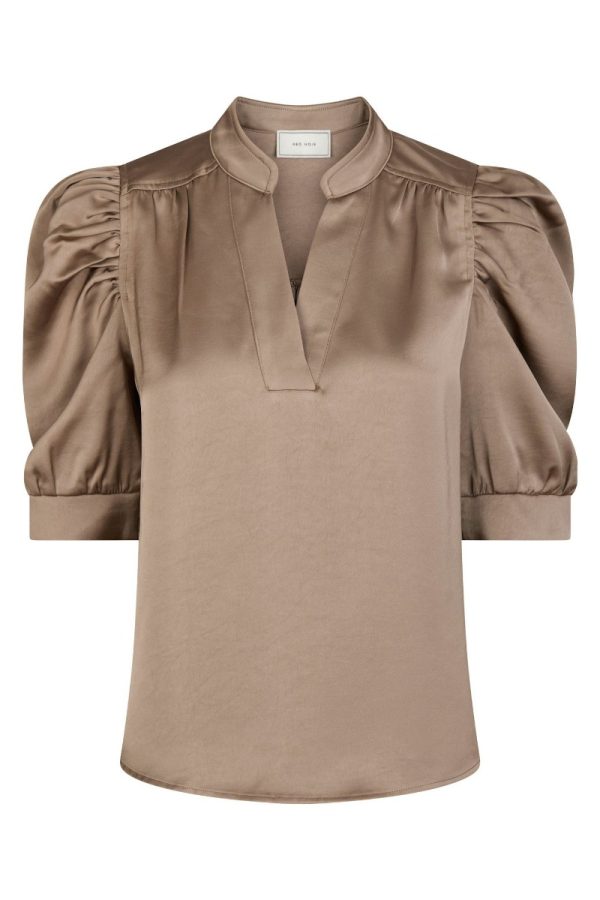 Neo Noir - Bluse - Roella Heavy Sateen Blouse - Dark Taupe