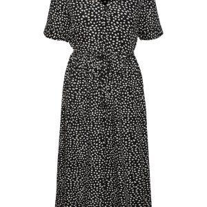 Pieces - Kjole - PC Tala Ss String Midi Dress Wvn Noos Bc - Black/White dot