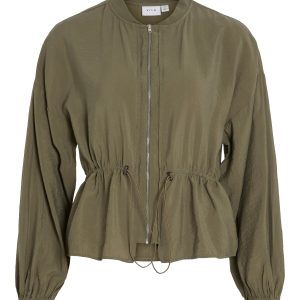 Visuva L/S Zip Short cardigan - Dusty Olive