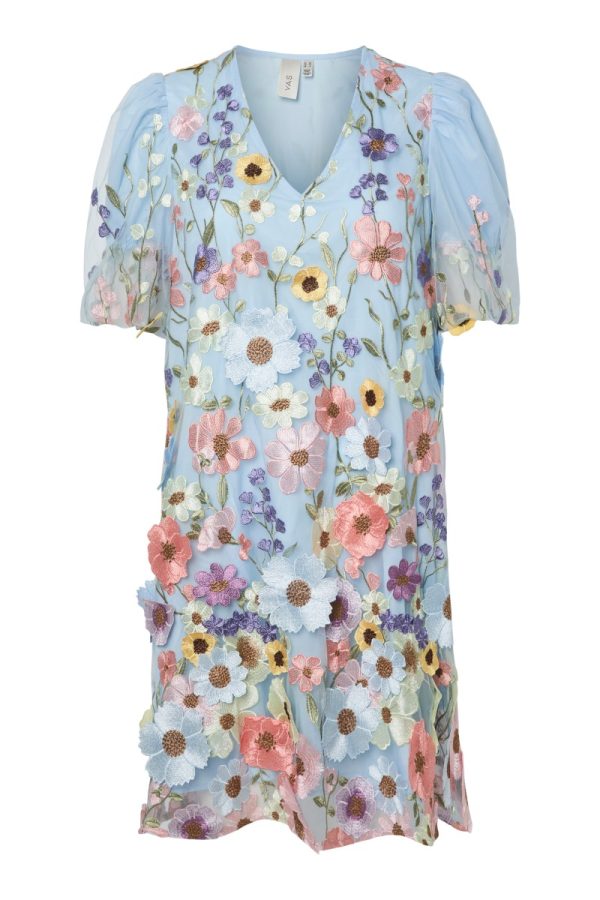 Y.A.S - Kjole - Yas Flowering Ss Dress New - Show Halogen Blue (Levering start april)