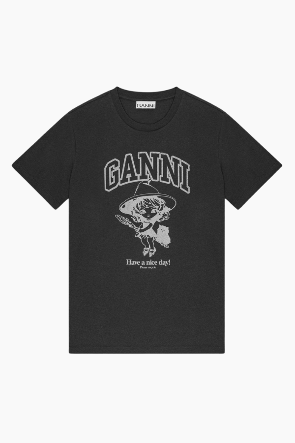 Basic Cotton Witch Relaxed T-shirt T4138 - Phantom - GANNI - Sort S