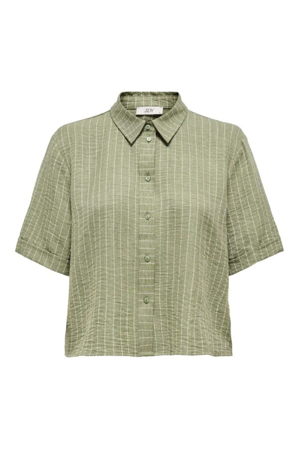 JDY - Skjorte - Power S/S Short Shirt - Deep Lichen Green Cloud Dancer