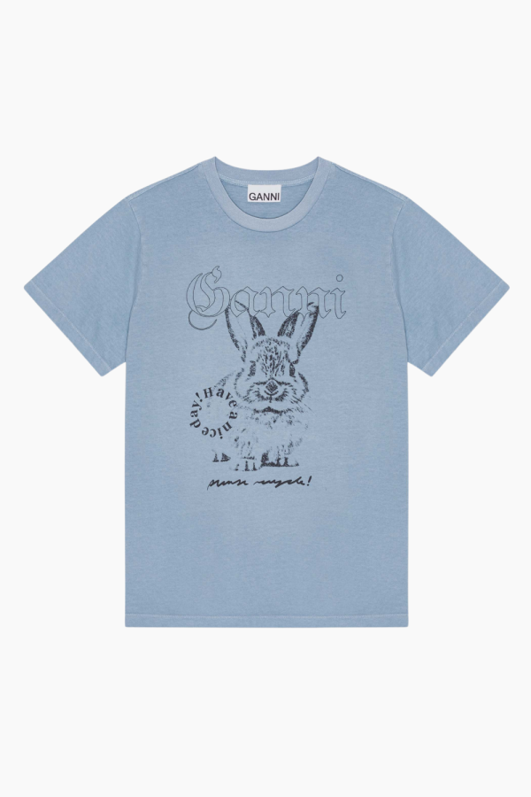 Re-cut Basic Cotton Jersey Relaxed T-shirt T4155 - Soft Chambray - GANNI - Blå L