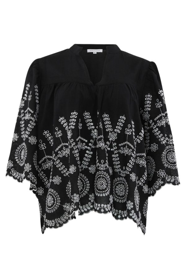 Continue - Bluse - Isa Embrodery - Black Ground W. White