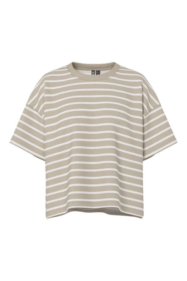 Pieces - T-shirt - Chilli Summer 2/4 Sweat Stripe - Crockery/Cloud Dancer