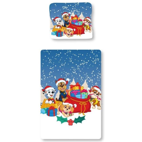 Paw Patrol Julesengetøj i 100% blødt bomuld - 140x200 cm - De glade hundevenner med julegaver - Sengesæt